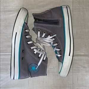 Zip up teal and gray high top Converse